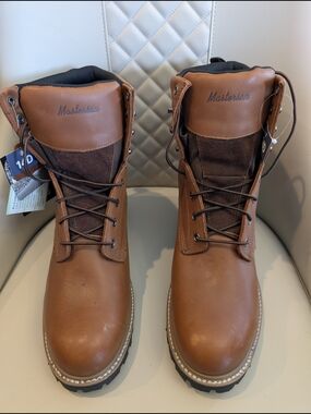 NWT Masters Men's Brown Leather Lace-Up Work Boots Steel Toe Construction